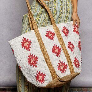 2-0315 *Boutique* POL giant beach tote storage bin cotton and jute